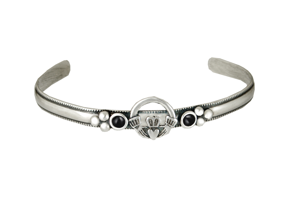 Sterling Silver Claddagh Cuff Bracelet With Black Onyx